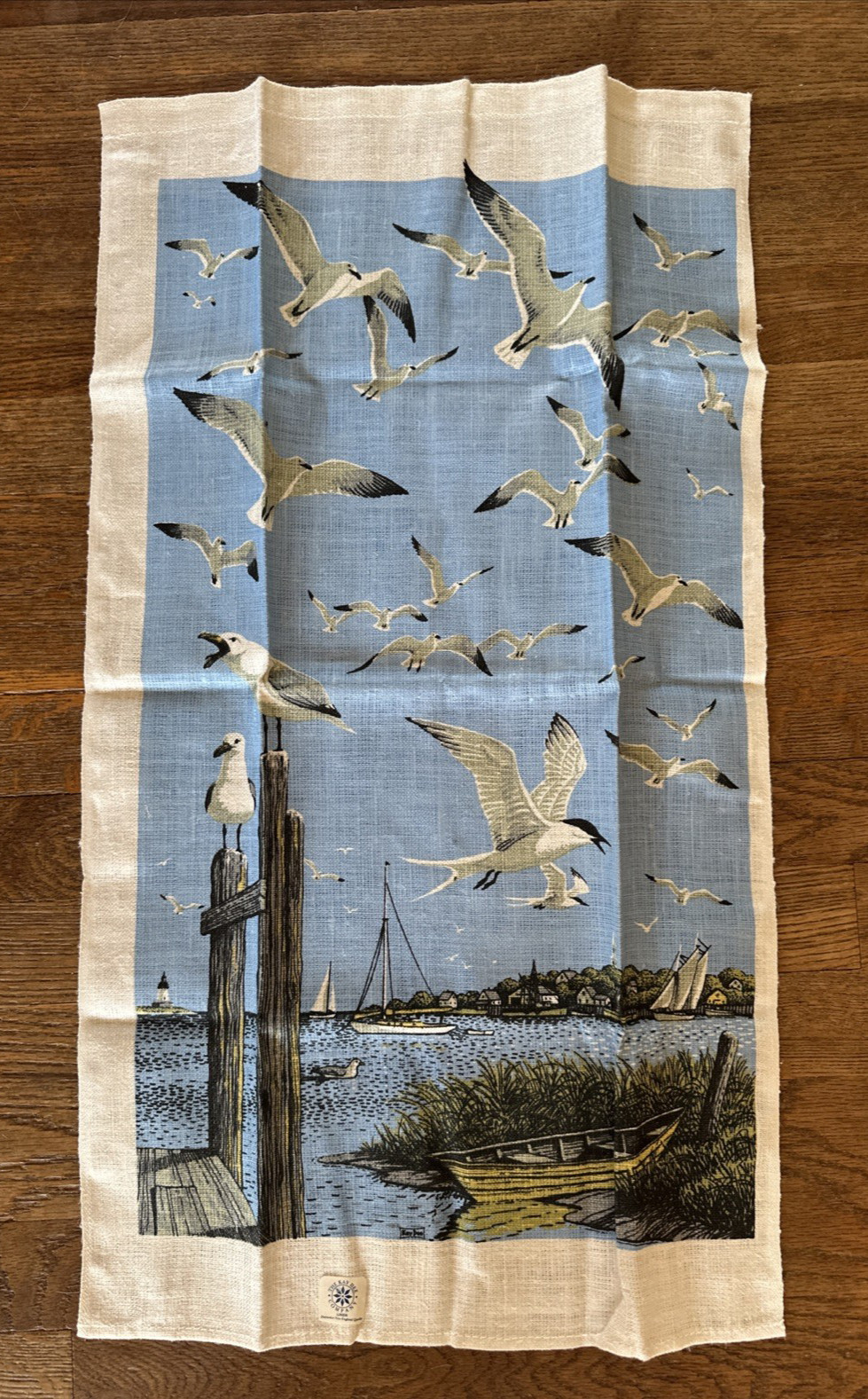Vintage NOS Kay Dee Linen Tea Kitchen Towel - Sea Gulls Sail Boats Harbor Scene Vintage NOS Kay Dee Linen Tea Kitchen Towel - Sea Gulls Sail Boats Harbor Scene