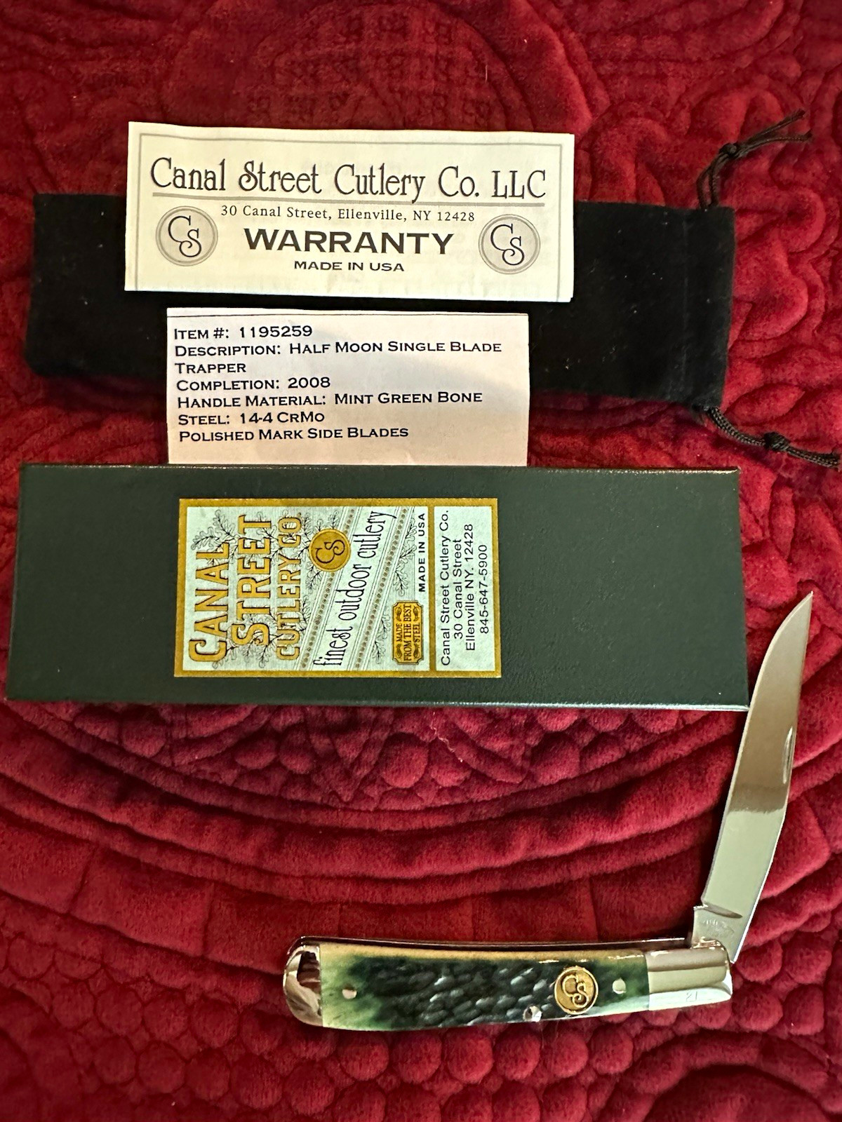 Canal Street Half Moon Single Blade Trapper Jigged Mint Green Bone 14-4 CrMo #21