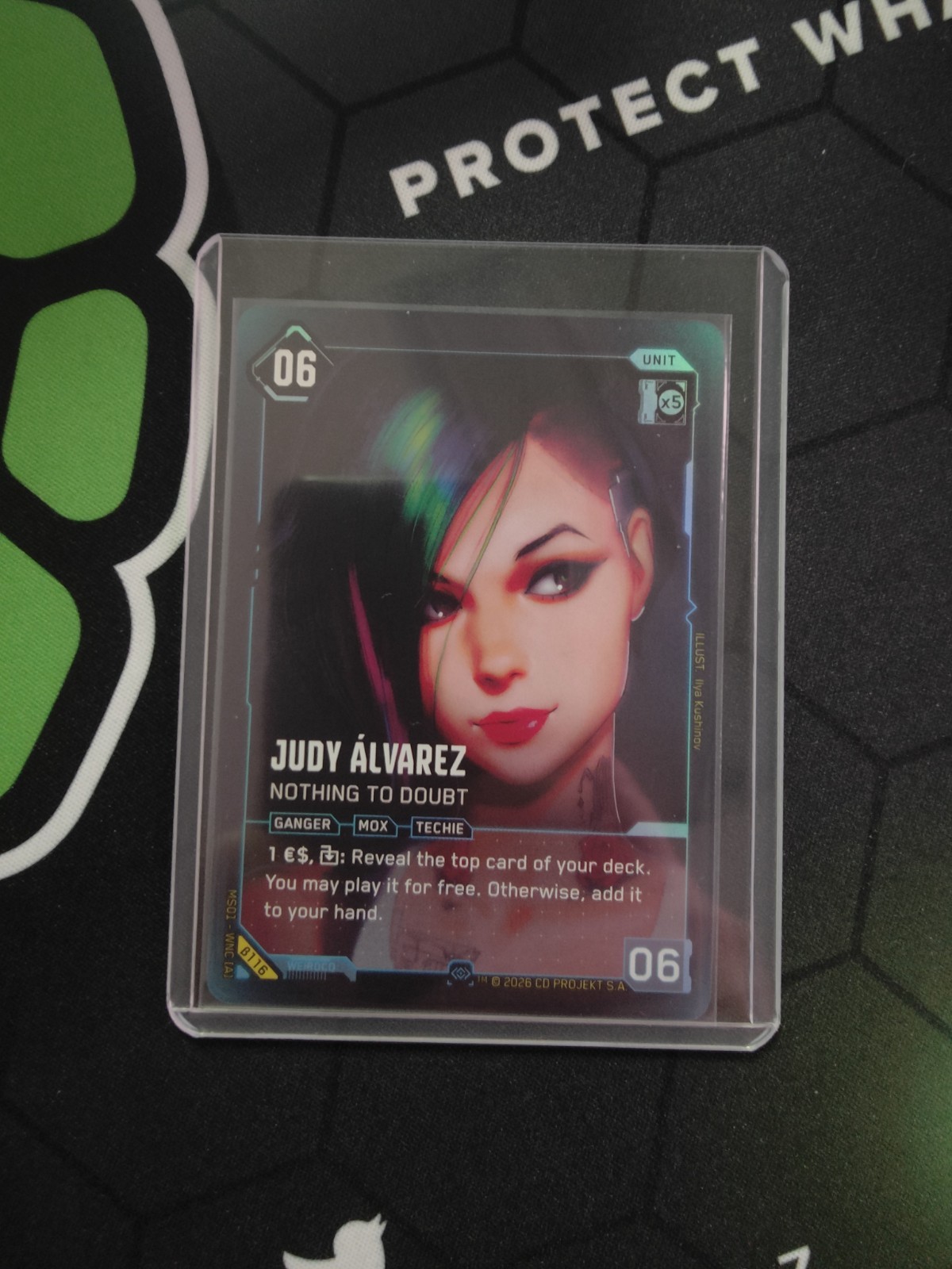 Judy Alvarez Nothing To Doubt  B116 Cyberpunk TCG Beta Secret Rare