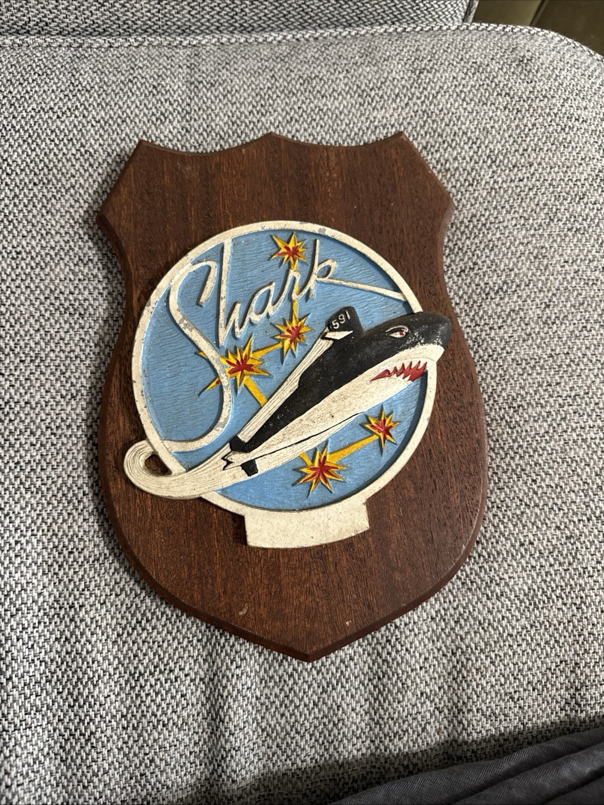 Vintage US Navy Submarine Shark 591 Wardroom Quarterdeck Wall Wood Cast Plaque Vintage US Navy Submarine Shark 591 Wardroom Quarterdeck Wall Wood Cast Plaque