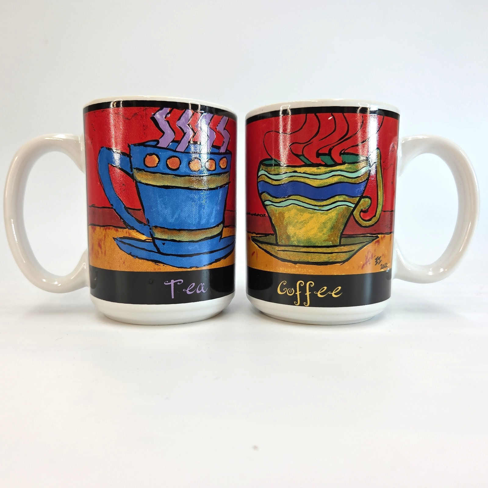 Set of 2 Sherwood Colorful Coffee/Tea Mugs 2pcs. 16 oz Large  Cup Design (G5)