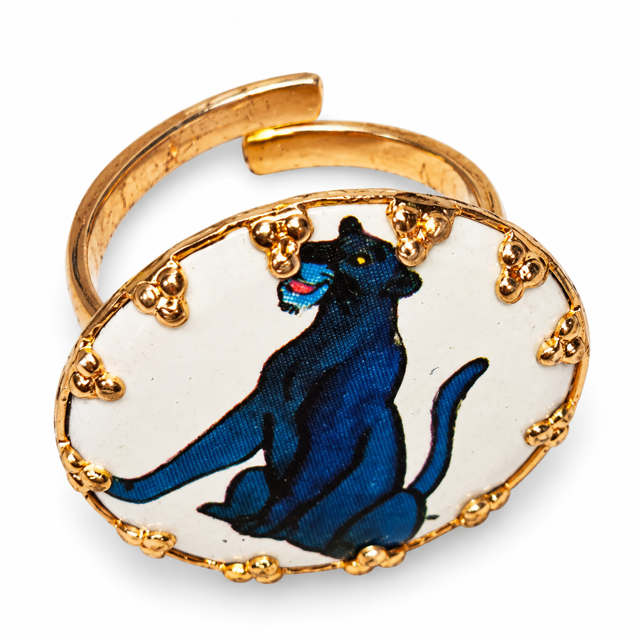 Vintage Disney Jungle Book Bagheera Adjustable Gold Tone Character Ring 1970s
