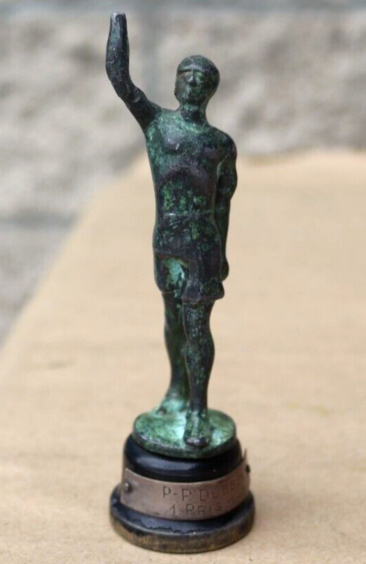 ANTIQUE 1943 BRONZE STATUE AWARD TROPHY P P. DUBBEL 1. PRIS 1943 PLATE OLYMPICS ANTIQUE 1943 BRONZE STATUE AWARD TROPHY P P. DUBBEL 1. PRIS 1943 PLATE OLYMPICS