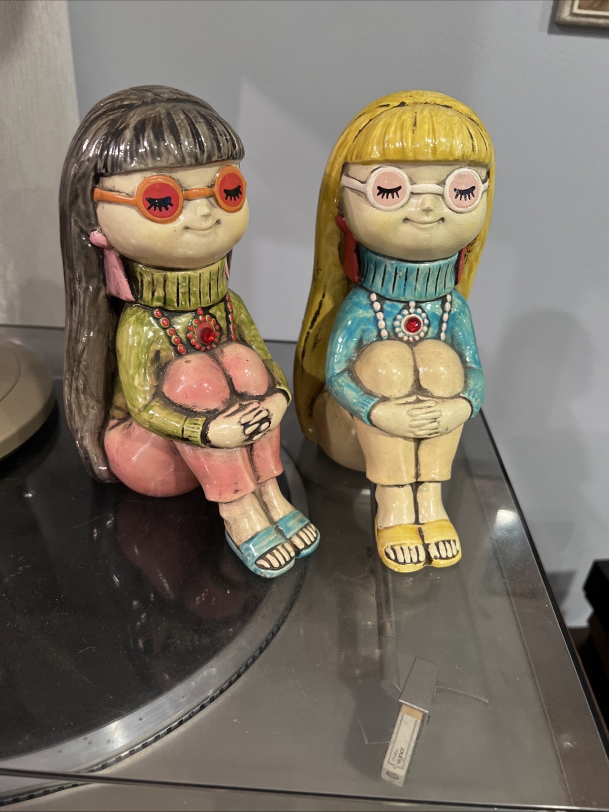 Vintage Paper Mache Hippie Girl Banks 1960\'s Mid Century Japan MCM Vintage Paper Mache Hippie Girl Banks 1960\'s Mid Century Japan MCM