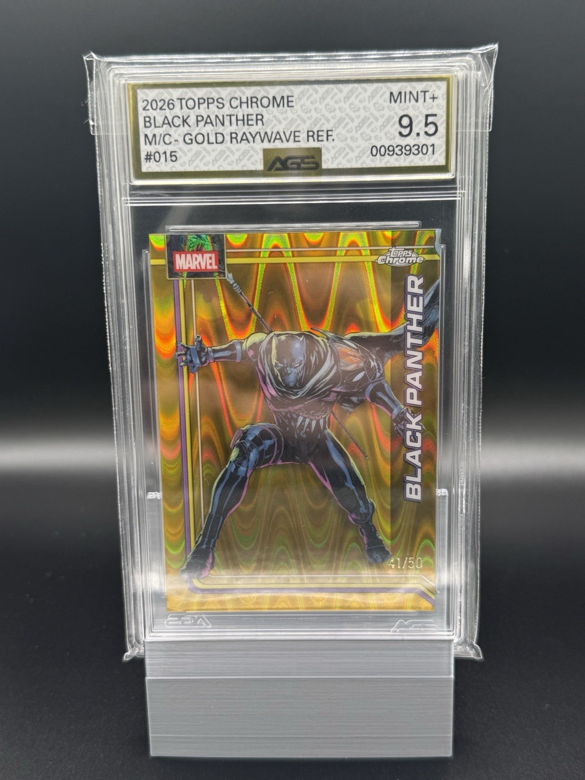 Topps 2026 Topps Chrome Marvel Black Panther #015 Gold RayWave 41/50 AGS 9.5 Topps 2026 Topps Chrome Marvel Black Panther #015 Gold RayWave 41/50 AGS 9.5