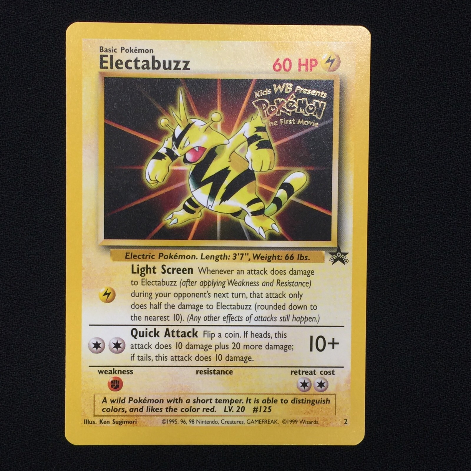 1999 Pokemon Black Star Promo #2 Electabuzz (Gold WB Stamp) New Loose Unplayed 1999 Pokemon Black Star Promo #2 Electabuzz (Gold WB Stamp) New Loose Unplayed