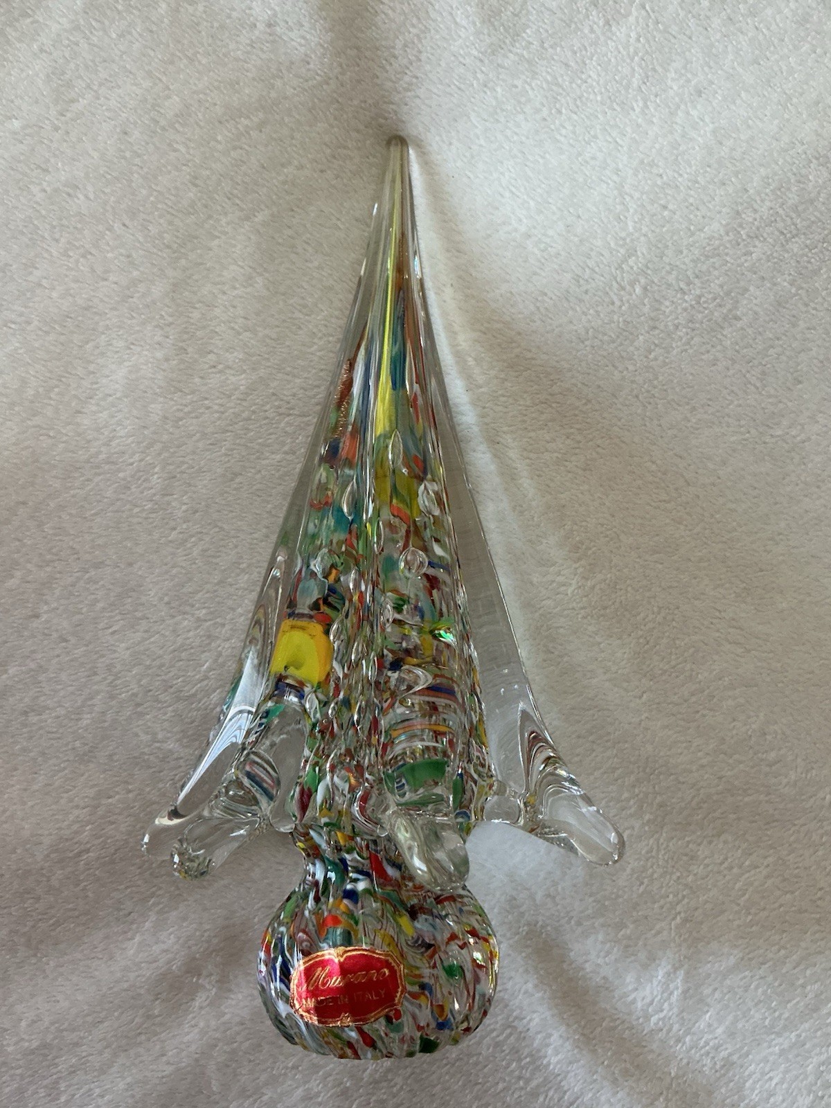 8” Vintage Murano Multicolor Glass Christmas Tree With Murano Foil Sticker EUC