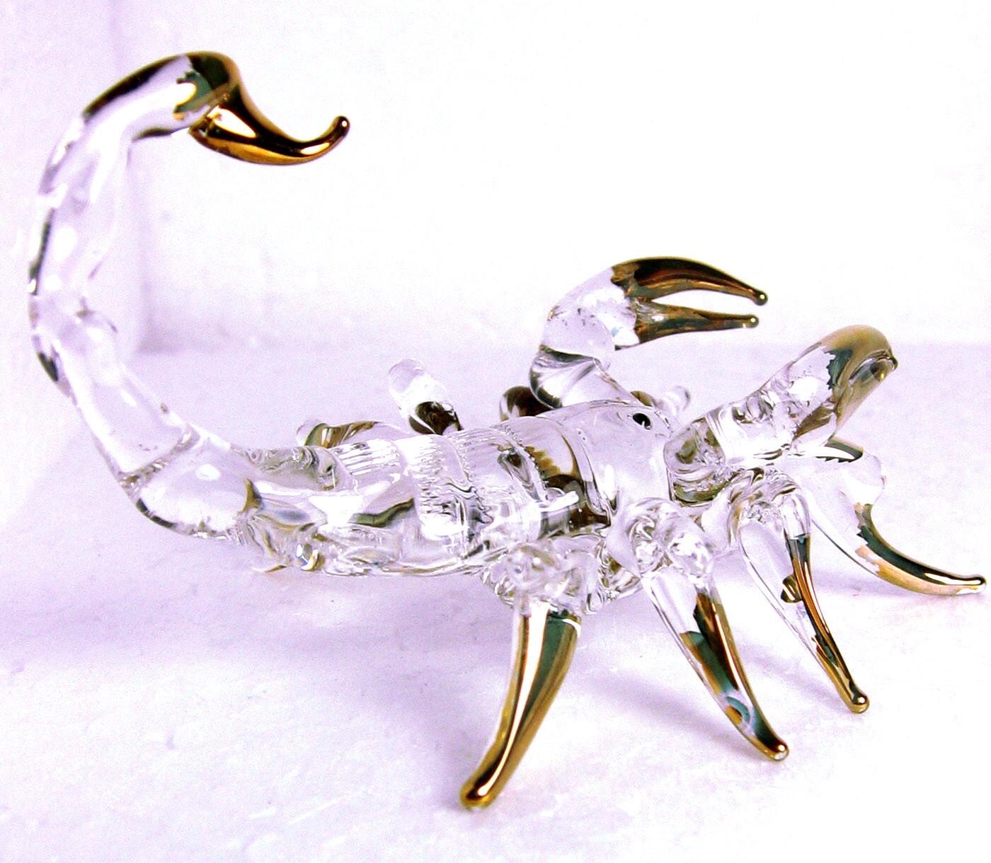 Clear glass SCORPION figurine hand blown art glass 2.25 inch Gold Trim - Gift Clear glass SCORPION figurine hand blown art glass 2.25 inch Gold Trim - Gift