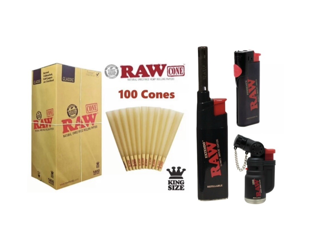 RAW Classic King Size Pre-Rolled Cone + Raw Torch Raw Phoenix Extendo Lighter RAW Classic King Size Pre-Rolled Cone + Raw Torch Raw Phoenix Extendo Lighter