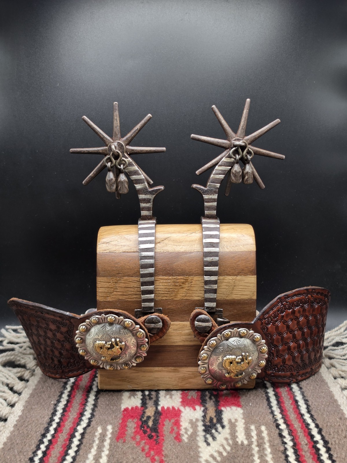 Antique Spanish Style Spurs With Jingle Bobs, Heel Chains And Spur Straps Antique Spanish Style Spurs With Jingle Bobs, Heel Chains And Spur Straps