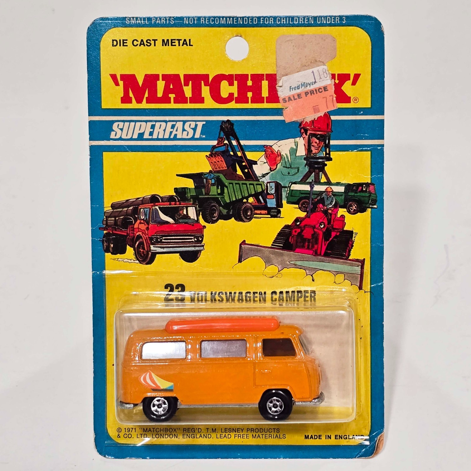 Vintage Matchbox Superfast 23 Volkswagen Camper Dormobile Orange / England / New Vintage Matchbox Superfast 23 Volkswagen Camper Dormobile Orange / England / New