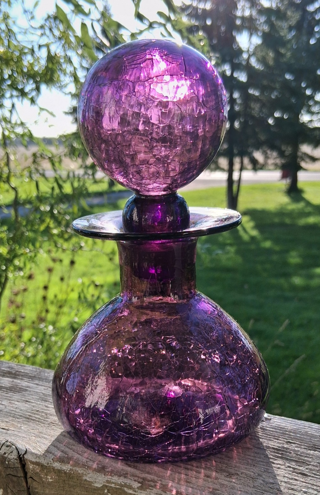 Vintage Antique Hand Blown Amethyst Crackle Glass Perfume Decanter Vintage Antique Hand Blown Amethyst Crackle Glass Perfume Decanter