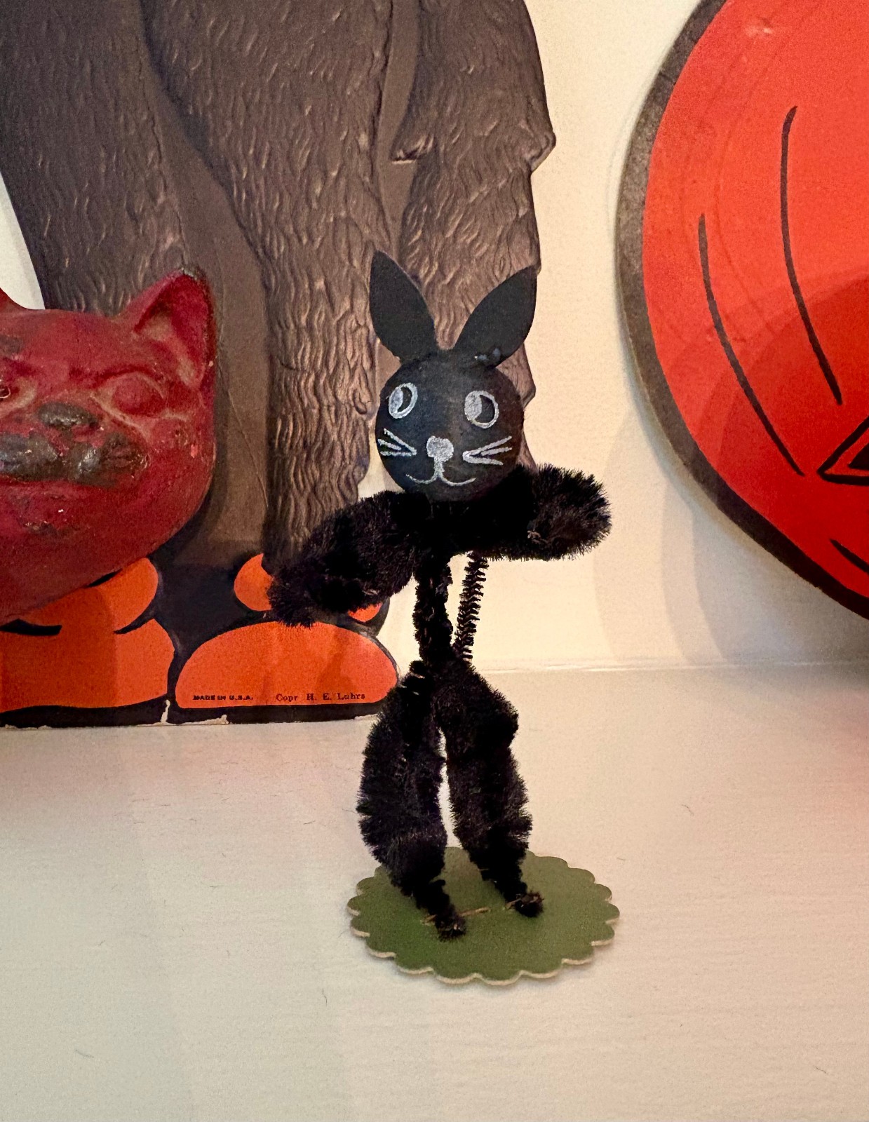 Vintage 1940s/50s Halloween Chenille Pipe Cleaner Japanese Figure Black Cat Vintage 1940s/50s Halloween Chenille Pipe Cleaner Japanese Figure Black Cat
