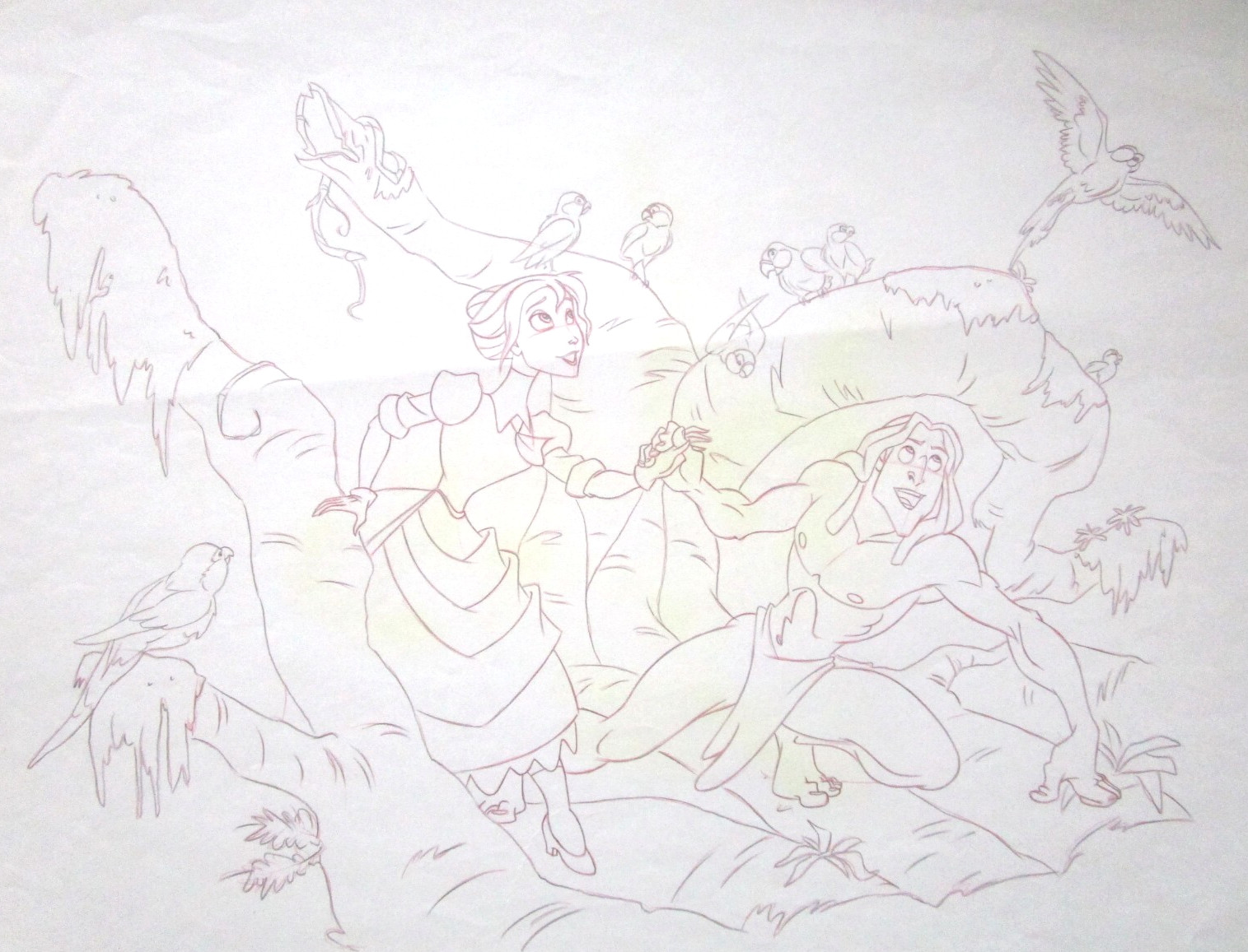 TARZAN PUZZLE SIGNED ART WALT DISNEY ORIGINAL PRODUCTION cel DRAWING bird parrot TARZAN PUZZLE SIGNED ART WALT DISNEY ORIGINAL PRODUCTION cel DRAWING bird parrot