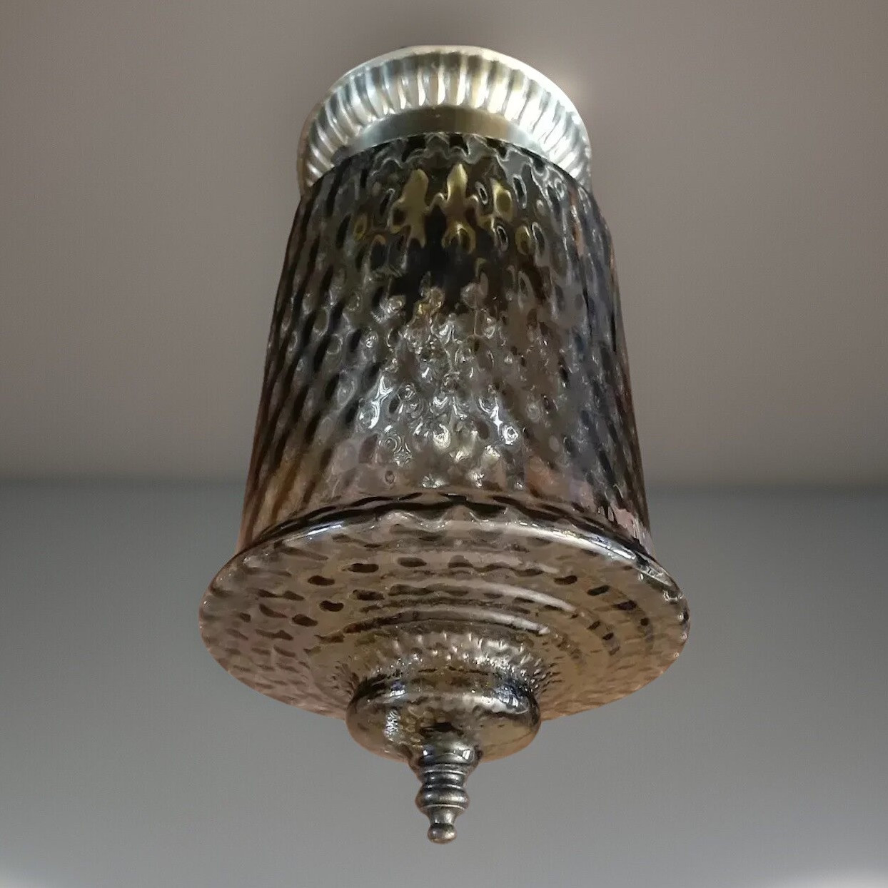 Vintage 1970's Retro Gothic Smokey Black Coin Spot Glass Light Fixture Vintage 1970's Retro Gothic Smokey Black Coin Spot Glass Light Fixture