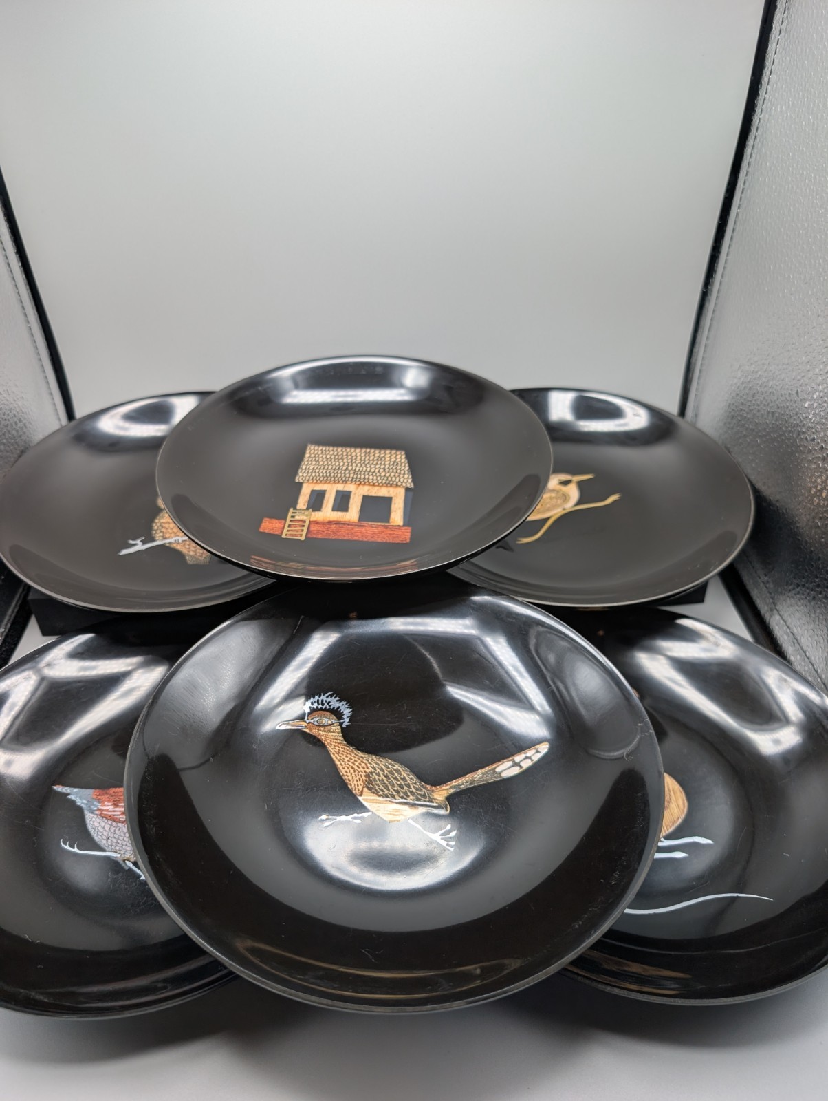 Set of 6 Vintage Couroc of Monterey Bowls Birds Owl Quail Mouse Cabin 8,5