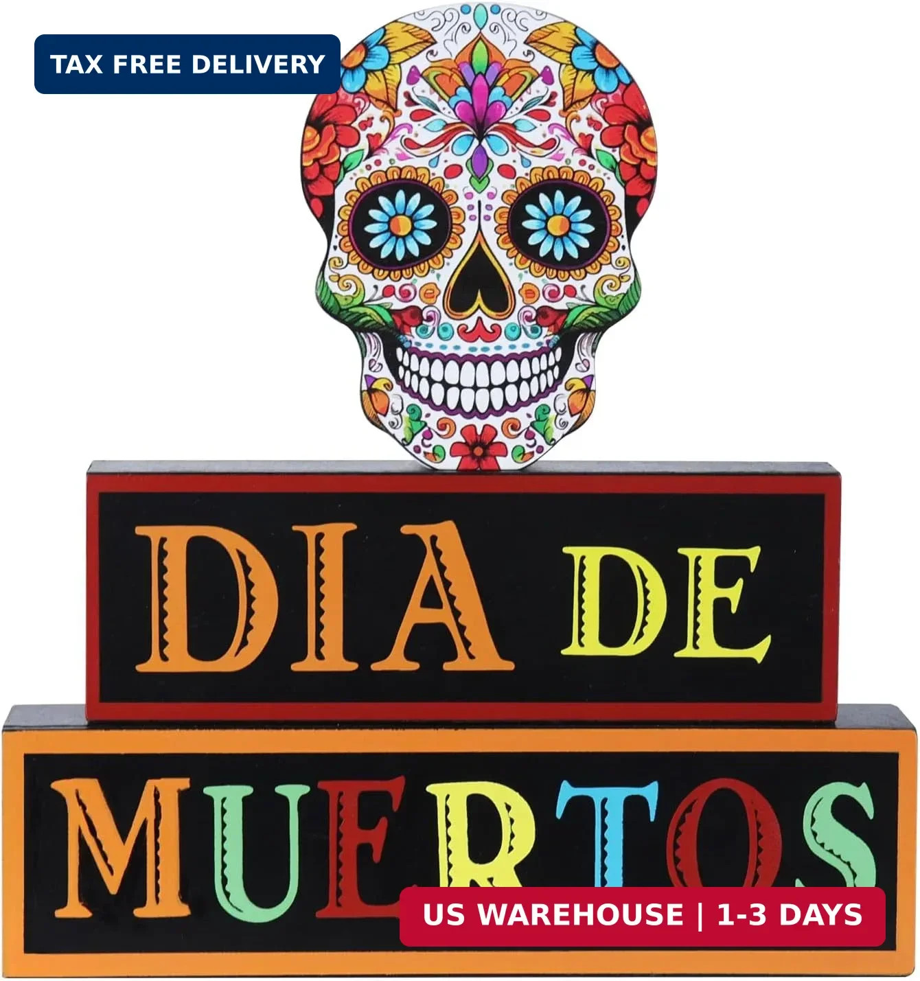 Day of the Dead Decor, Wood Block Sugar Skull Dia De Los Muertos Decor Day of the Dead Decor, Wood Block Sugar Skull Dia De Los Muertos Decor