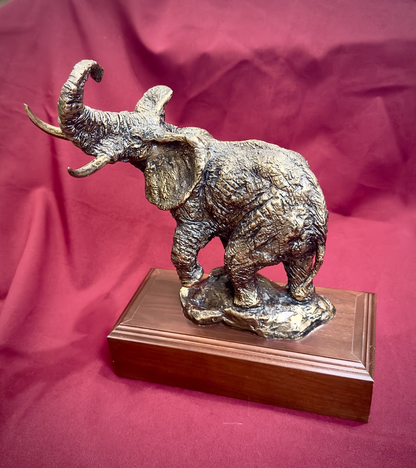 Large Heavy Bronze African Elephant Sculpture on Walnut Base, 12 Lbs Large Heavy Bronze African Elephant Sculpture on Walnut Base, 12 Lbs