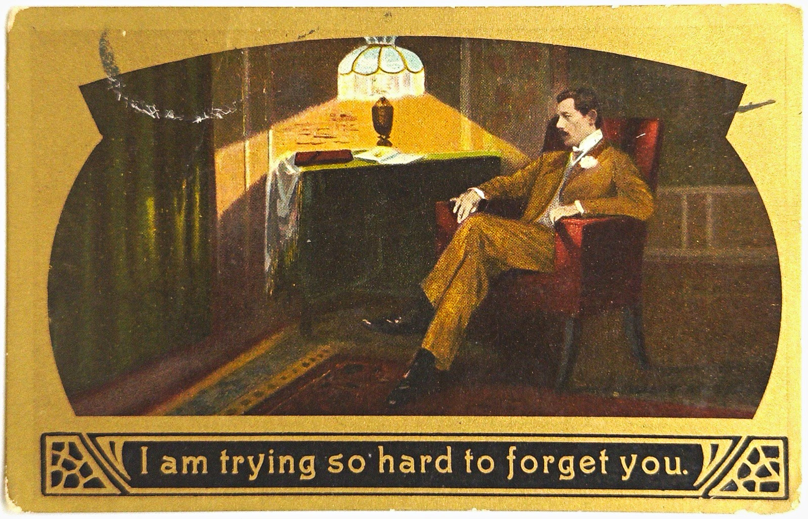 Vintage Romance Sad Man “I Am Trying So Hard To Forget You” Postcard Vintage Romance Sad Man “I Am Trying So Hard To Forget You” Postcard
