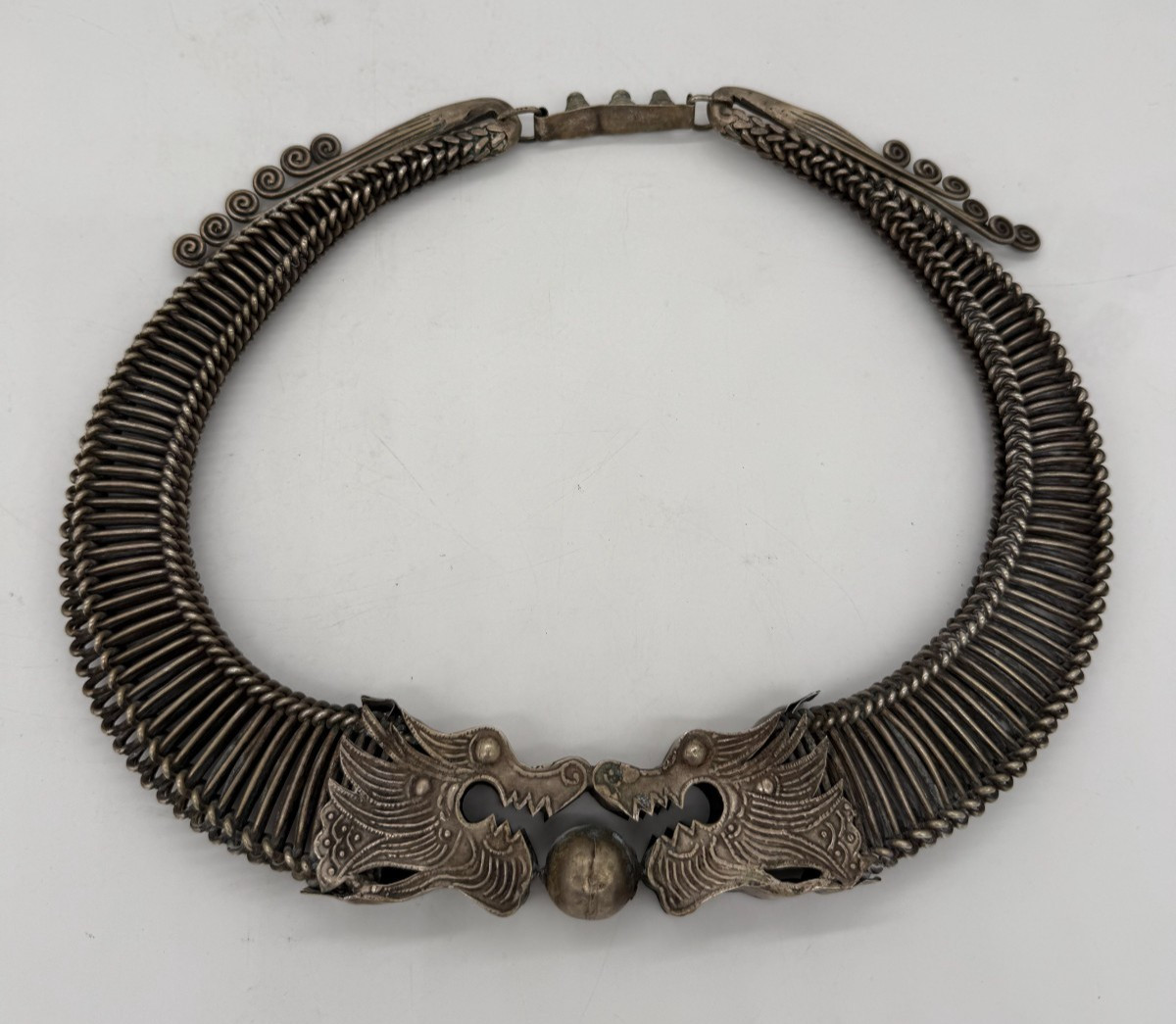 Antique Chinese Miao Hmong Silver Dragon Torque Collar Necklace 16 oz Hill Tribe Antique Chinese Miao Hmong Silver Dragon Torque Collar Necklace 16 oz Hill Tribe
