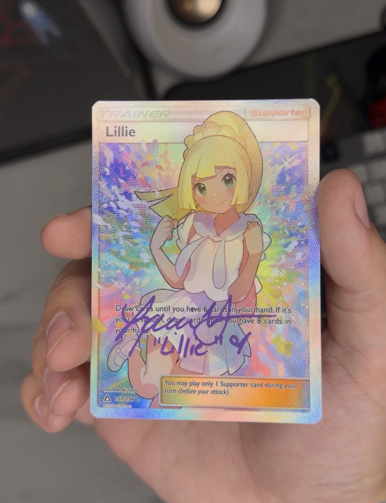 Lillie Full Art Ultra Prism - Ultra Rare - MINT - Signed by Lillie’s voice actor Lillie Full Art Ultra Prism - Ultra Rare - MINT - Signed by Lillie’s voice actor