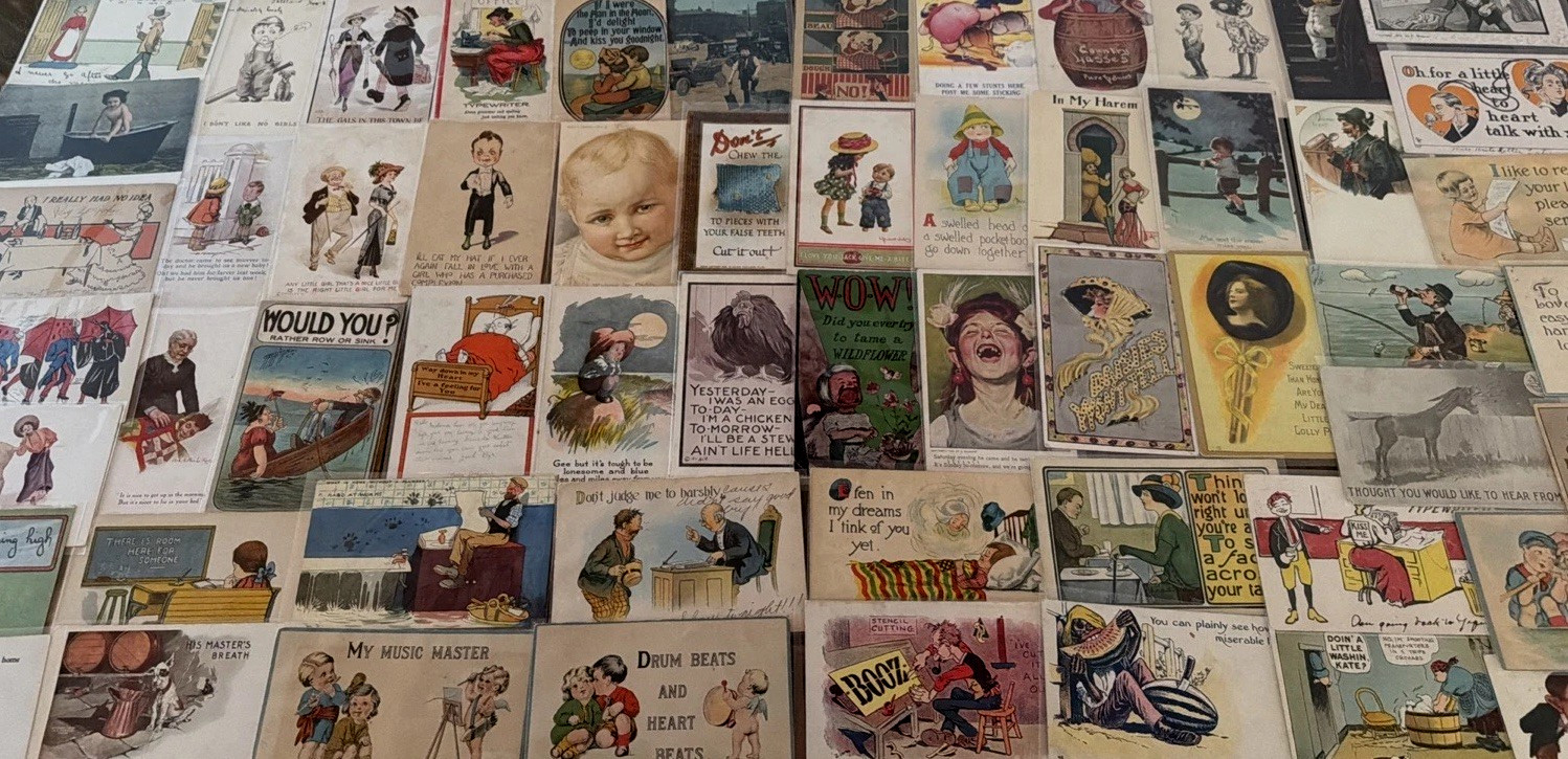 Big~LOT OF 68 Old~COMIC funny~HUMOR~Antique 1900s~POSTCARDS- In Sleeves-s633 Big~LOT OF 68 Old~COMIC funny~HUMOR~Antique 1900s~POSTCARDS- In Sleeves-s633