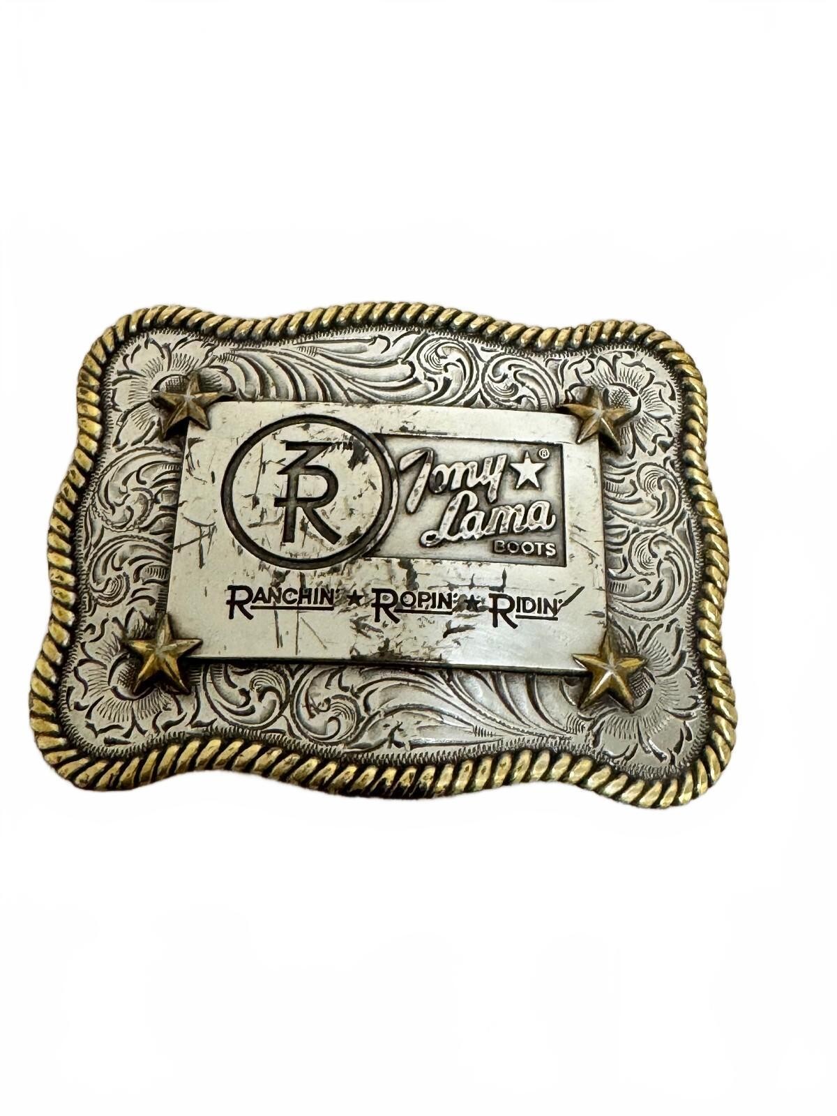 Tony Lama 3R Ranchin Ropin Ridin Western Belt Buckle Silver Gold Stars Tony Lama 3R Ranchin Ropin Ridin Western Belt Buckle Silver Gold Stars