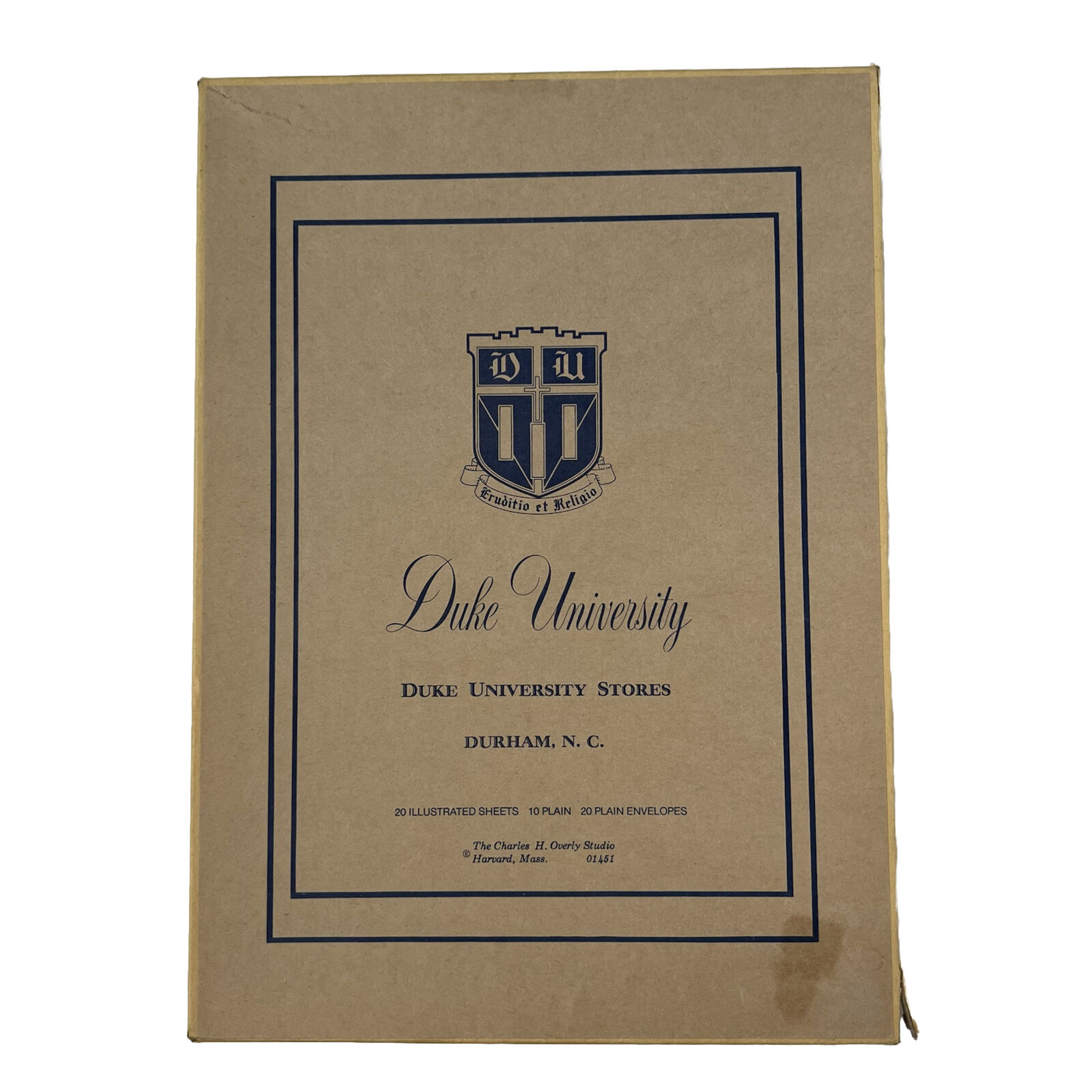 Vintage Duke University Stores Boxed Stationary Branded Brown Paper + Envelopes