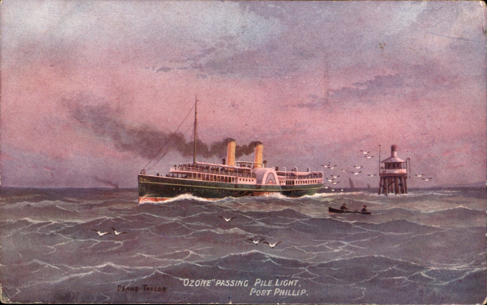 Port Phillip Lighthouse & Steamship Deane Taylor c1900s-10s Vintage Postcard Port Phillip Lighthouse & Steamship Deane Taylor c1900s-10s Vintage Postcard