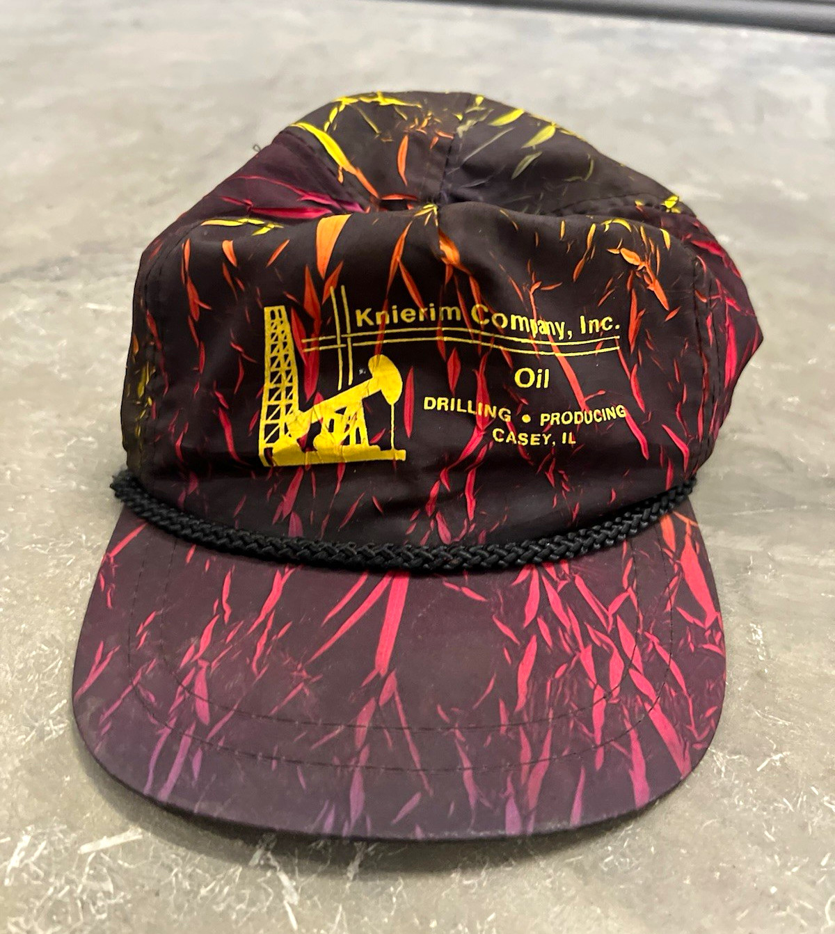 Vintage 90s Knierim Company, Inc. Gas & Oil Advertising Hat Black Red Yellow Vintage 90s Knierim Company, Inc. Gas & Oil Advertising Hat Black Red Yellow