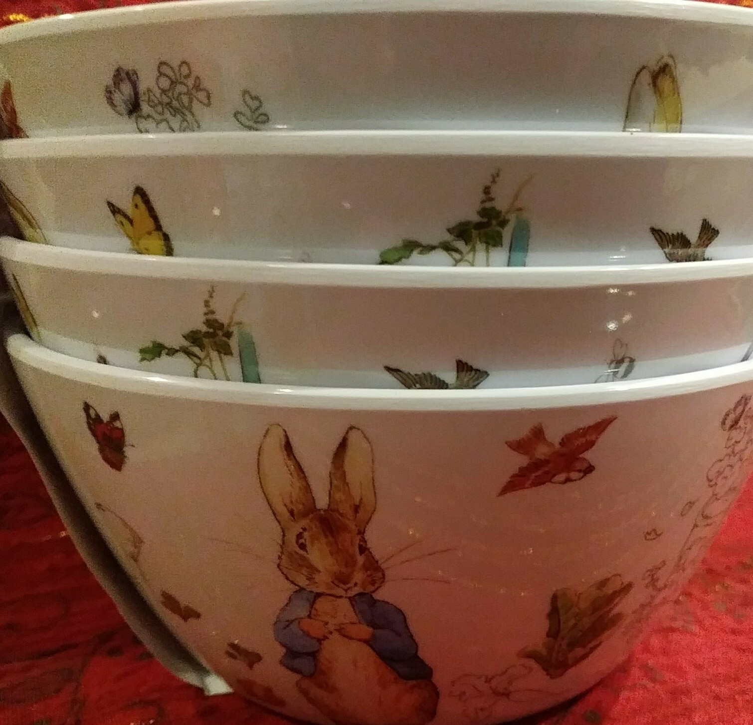 BEATRIX POTTER Peter Rabbit Melamine Bowl Dinnerware Set 4 Easter BEATRIX POTTER Peter Rabbit Melamine Bowl Dinnerware Set 4 Easter