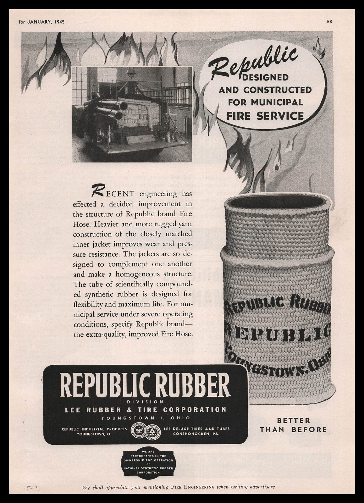 1945 Republic Youngstown Ohio Fire Department Hoses Photo Print Ad 1945 Republic Youngstown Ohio Fire Department Hoses Photo Print Ad