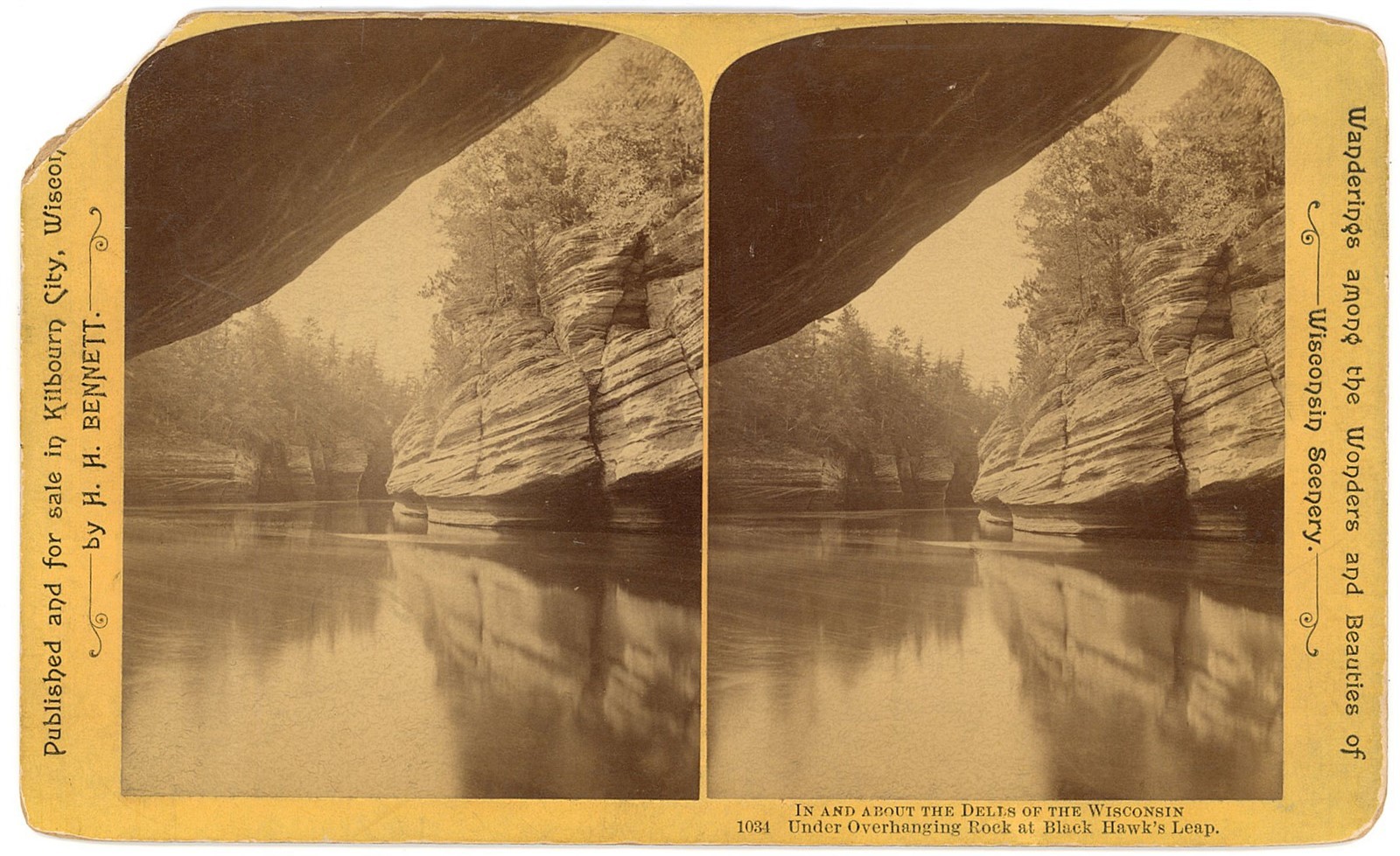 WISCONSIN DELLS STEREOVIEW - Under Overhanging Rock - HH Bennett 1880s OVERSIZED WISCONSIN DELLS STEREOVIEW - Under Overhanging Rock - HH Bennett 1880s OVERSIZED