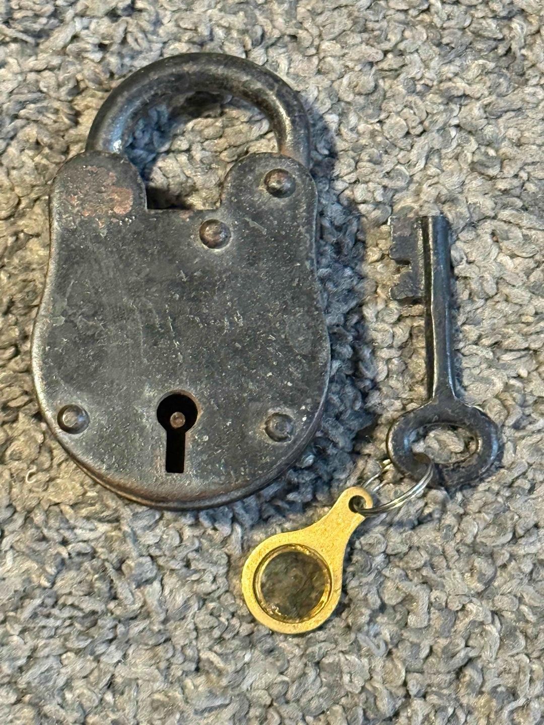 Antique Vintage 3.5” Padlock Old Heavy Iron Working Lock with Key Works Antique Vintage 3.5” Padlock Old Heavy Iron Working Lock with Key Works