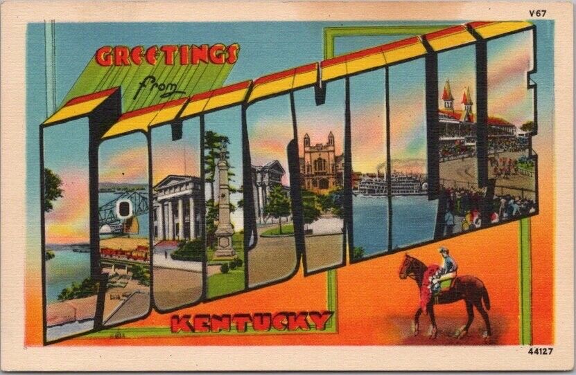 Vintage 1940s LOUISVILLE Kentucky Large Letter Postcard Multi-View / Metro Linen