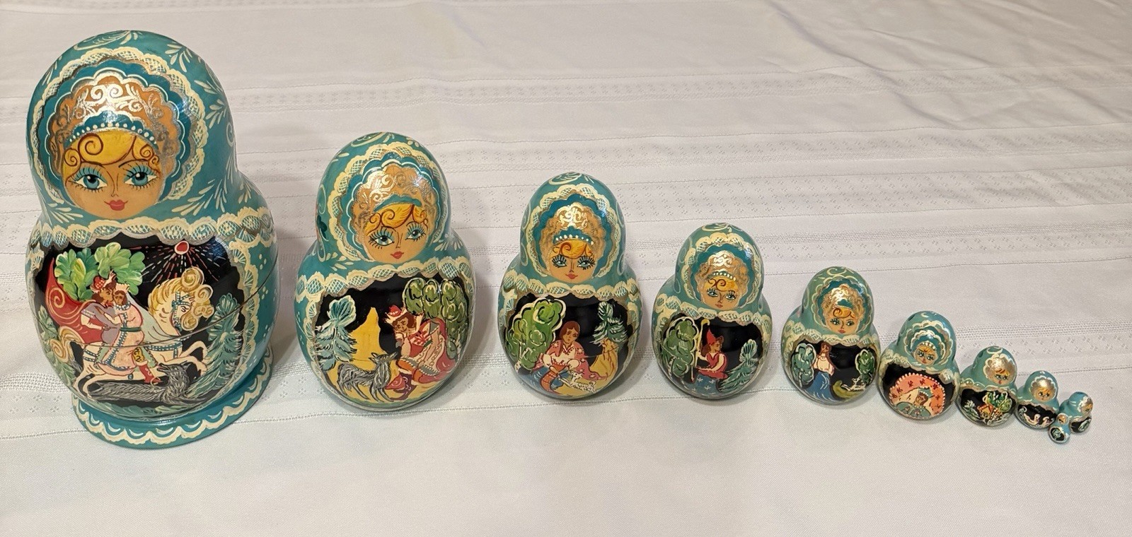Russian Nesting Dolls Fairy Tale 10 PC Set Signed Sergiev Posad Vintage 1997 Russian Nesting Dolls Fairy Tale 10 PC Set Signed Sergiev Posad Vintage 1997