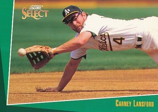 #156 OAKLAND ATHLETICS # CARNEY LANSFORD # BASEBALL CARD SCORE SELECT MLB 1992