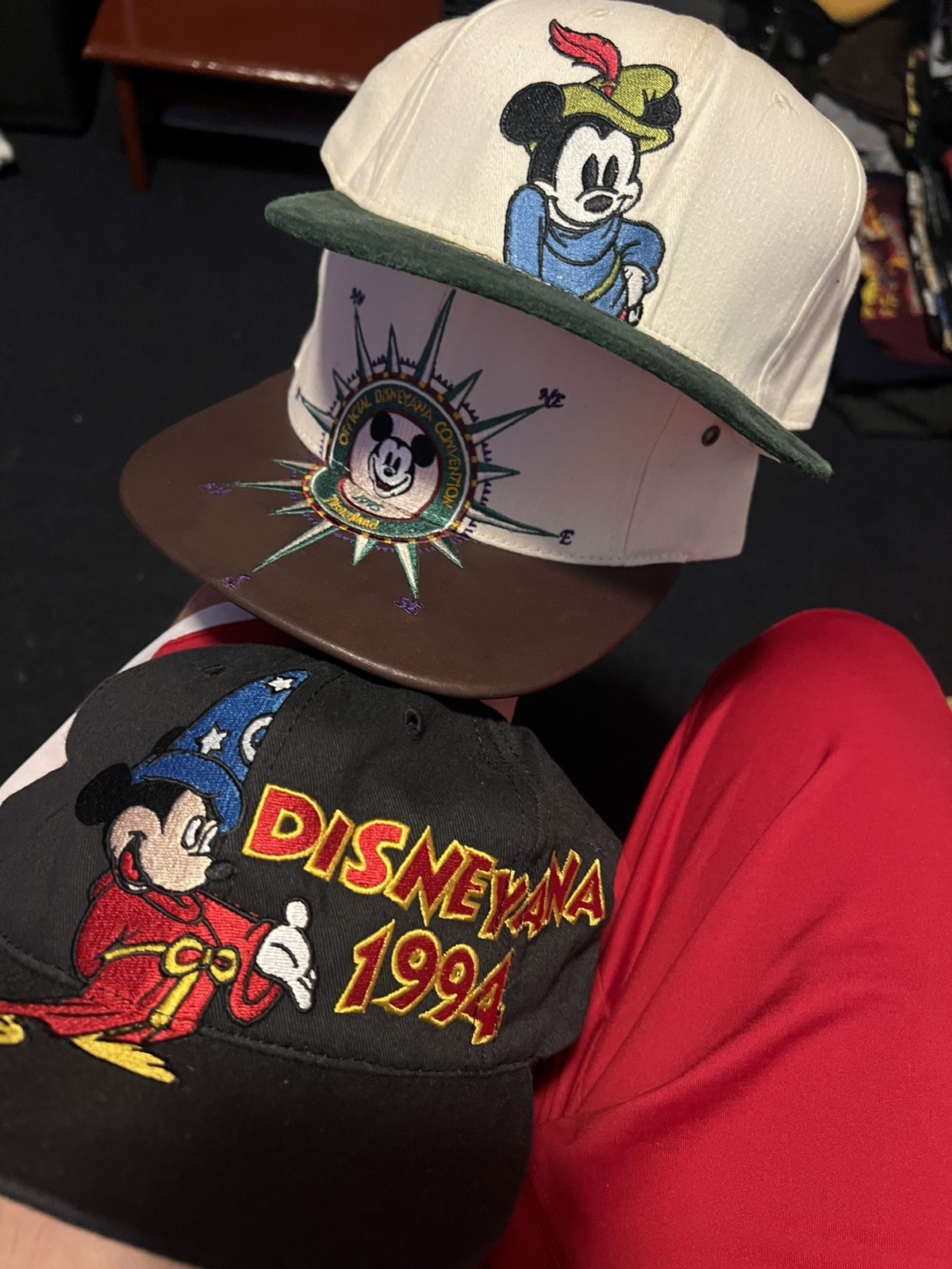 Vintage 90s Disney Convention Mickey Mouse Snapback Leather USA Hat Lot of 3