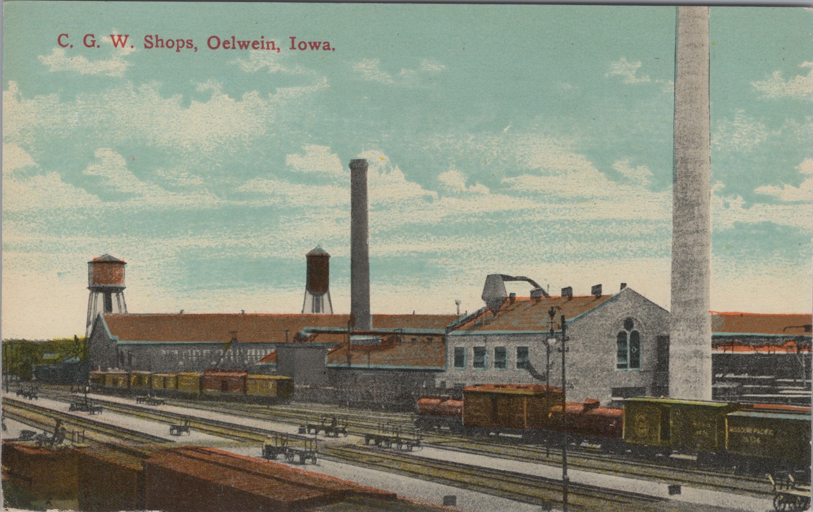 C.G.W. Shops Oelwein Iowa Postcard c1910s Chicago Great Western Railway Rail Yar C.G.W. Shops Oelwein Iowa Postcard c1910s Chicago Great Western Railway Rail Yar