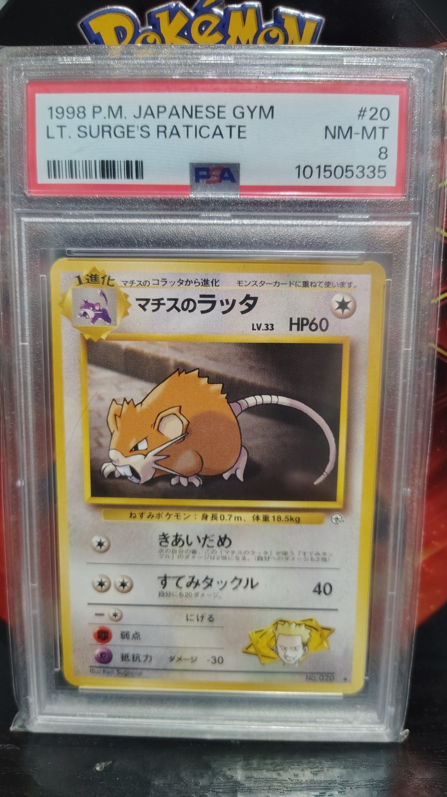 Pokémon Japanese 1998 Expansion Set RATICATE #20 PSA 8 NM-MT Rare Pokémon Japanese 1998 Expansion Set RATICATE #20 PSA 8 NM-MT Rare