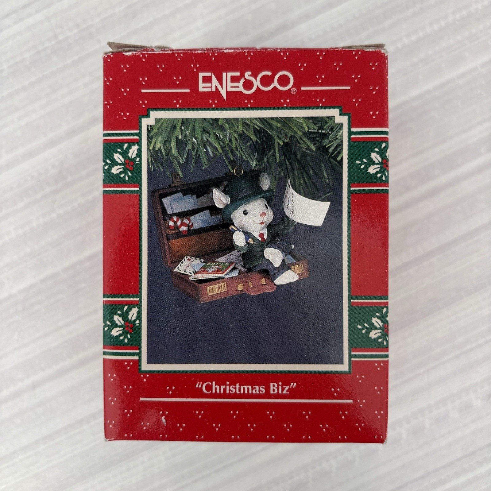 Vintage 1992 Enesco Christmas Biz Mouse Ornament #593168 NIB Original Box
