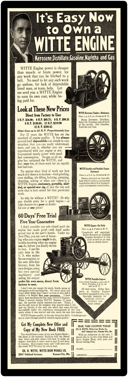 1914 Witte Iron Works New Metal Sign 6 x 18\ 1914 Witte Iron Works New Metal Sign 6 x 18\
