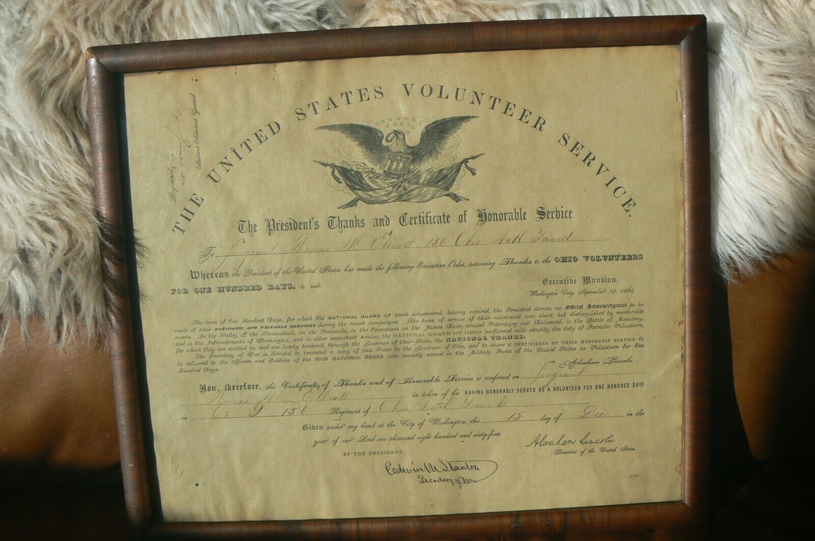 President Abraham Lincoln Signature on 1864 Civil War Volunteer Certificate