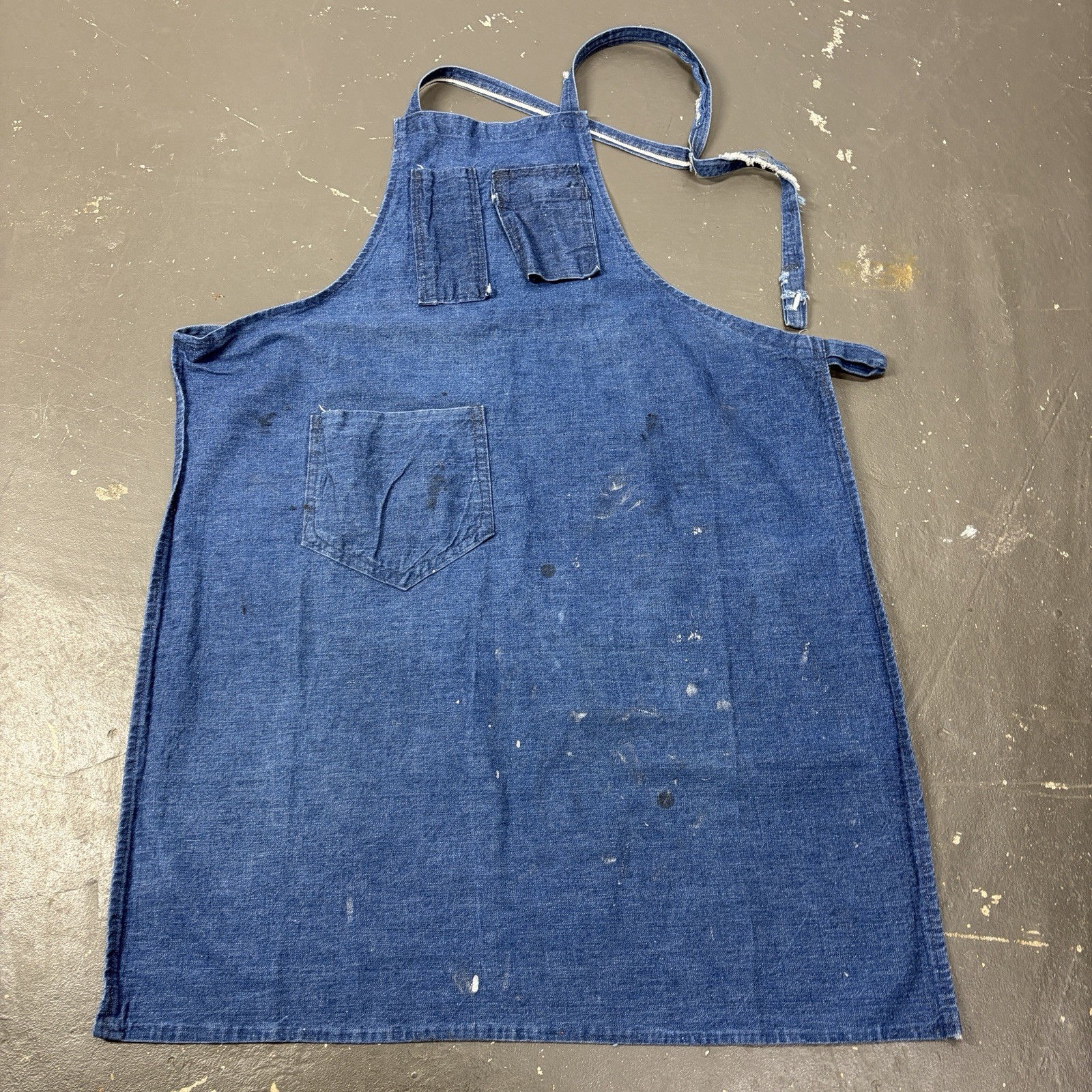Vintage 60s Painted Denim Apron Cotton Workwear Distressed Artist Work Shop USA Vintage 60s Painted Denim Apron Cotton Workwear Distressed Artist Work Shop USA