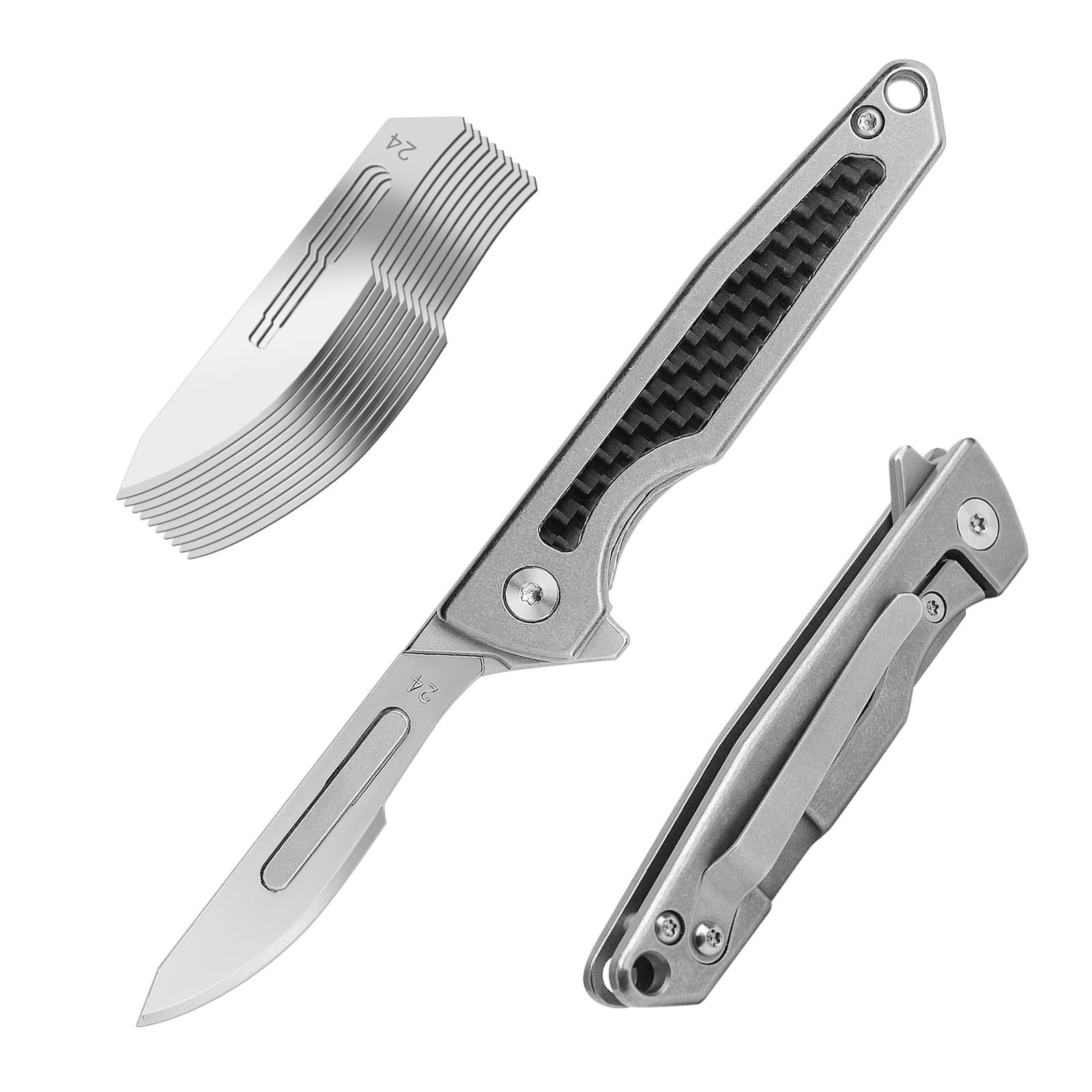 ITOKEY Titanium Folding Scalpel, Slim Razor Knife with Frame Lock, 10pcs #24 ... ITOKEY Titanium Folding Scalpel, Slim Razor Knife with Frame Lock, 10pcs #24 ...