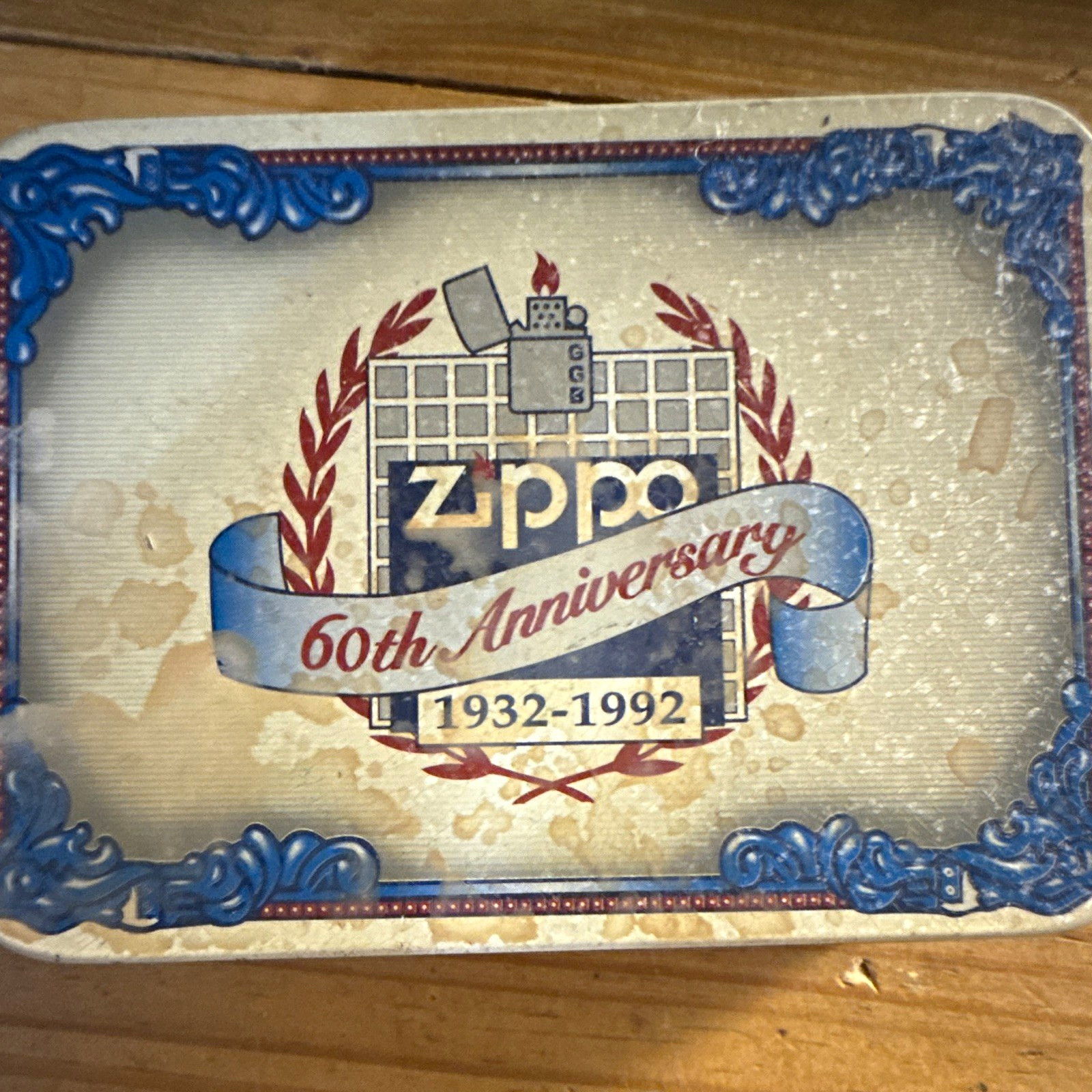 Zippo 60th Anniversary 1932-1992 Windproof Lighter w/ Tin Case, Pewter Emblem Zippo 60th Anniversary 1932-1992 Windproof Lighter w/ Tin Case, Pewter Emblem