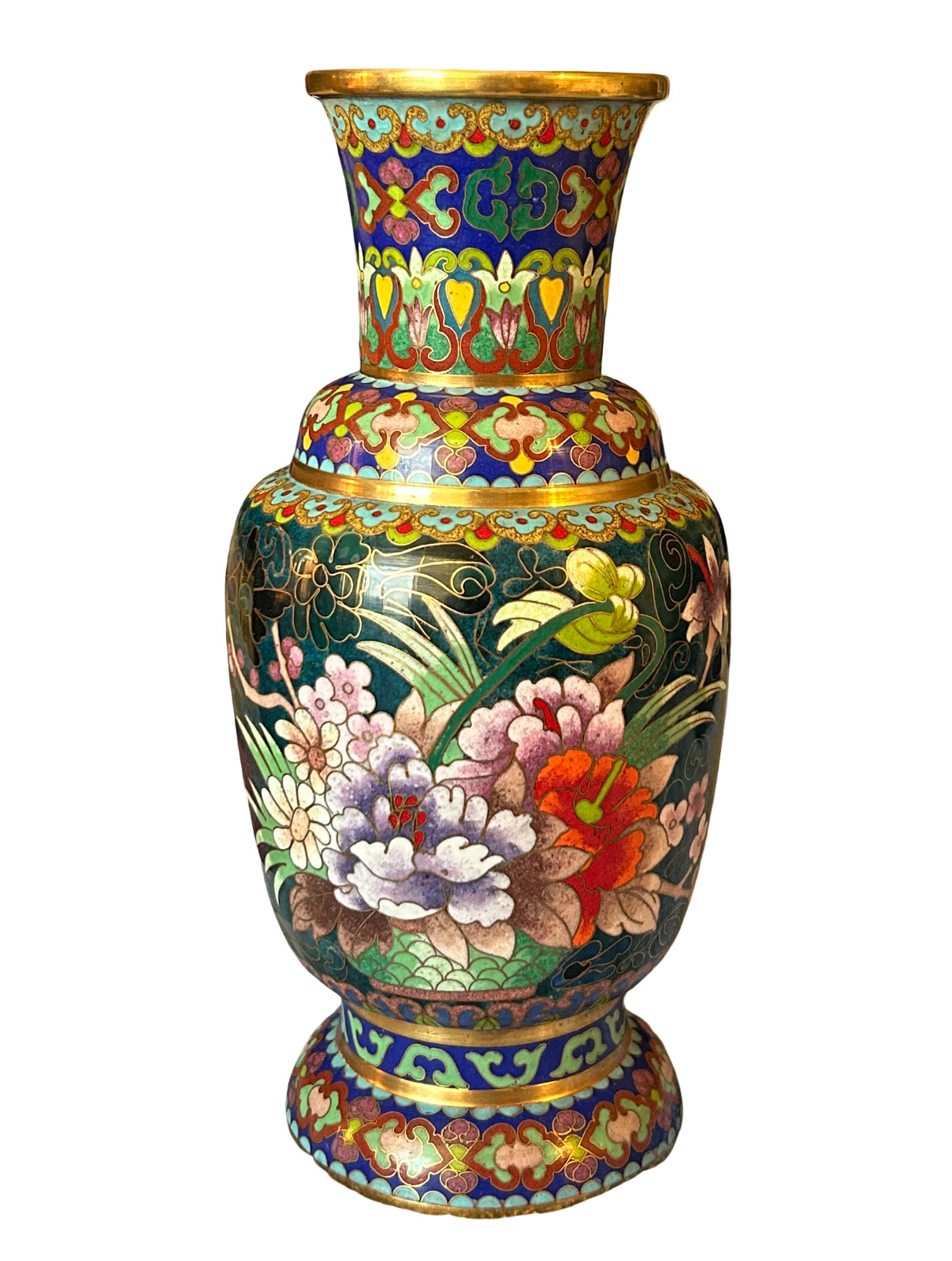 Vintage Chinese Cloisonne Floral, Enameled, Brass Vase 10 Vintage Chinese Cloisonne Floral, Enameled, Brass Vase 10