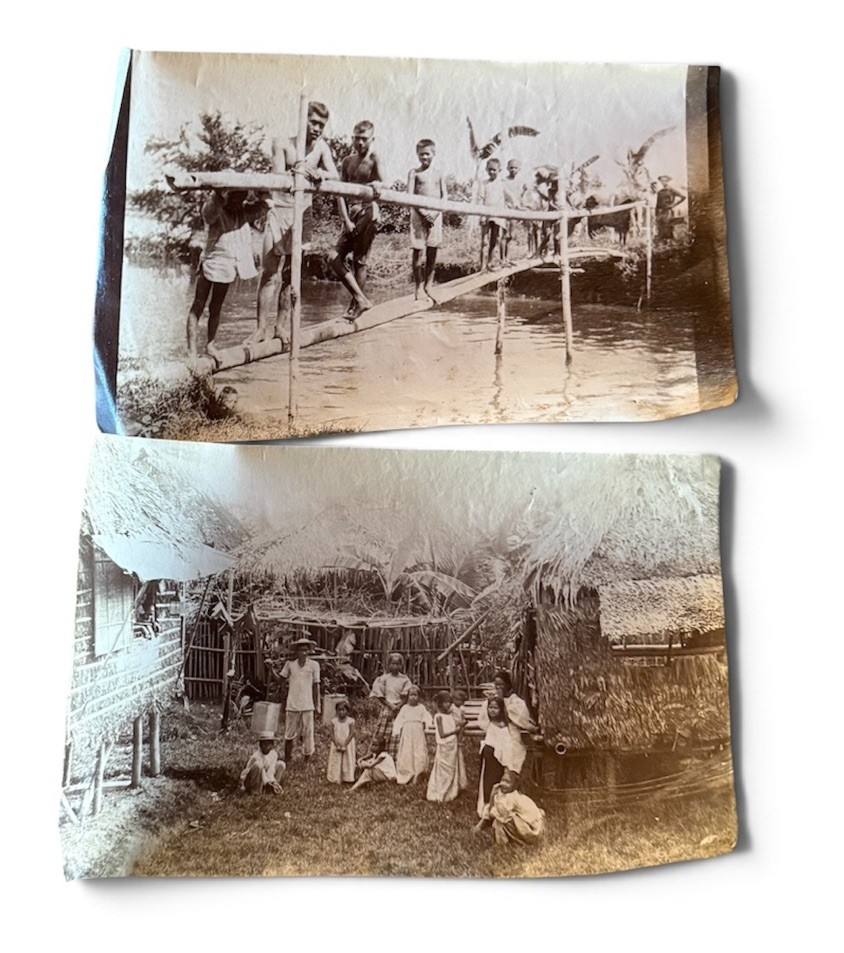 LOT OF (2) 1890s Philippines Native River Bridge Homes PI Albumen Photos LOT OF (2) 1890s Philippines Native River Bridge Homes PI Albumen Photos