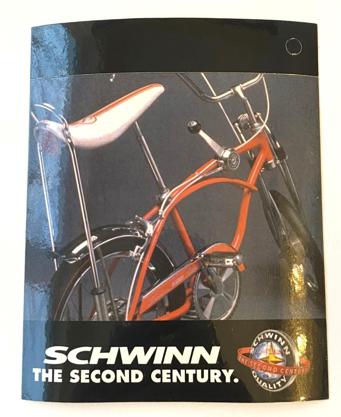 Schwinn The Second Century Stingray ORANGE KRATE bicycle HANG TAG Schwinn The Second Century Stingray ORANGE KRATE bicycle HANG TAG