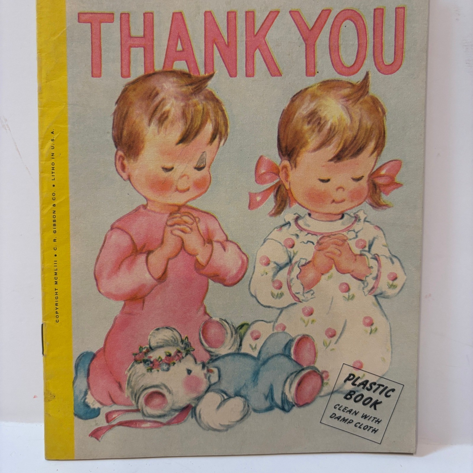 Vintage 1953 CR Gibson Thank You Plastic Book Mid Century Childrens Religious Vintage 1953 CR Gibson Thank You Plastic Book Mid Century Childrens Religious
